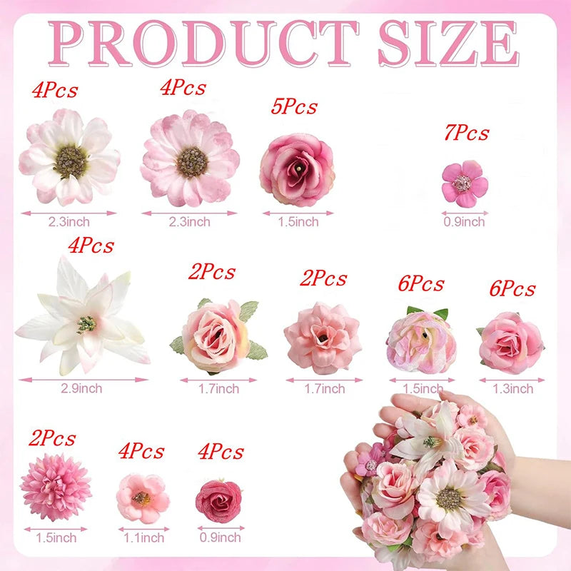 50Pcs Mini Silk Artificial Daisy & Peony Flower Heads for Decor Artificial Silk Flowers Babs