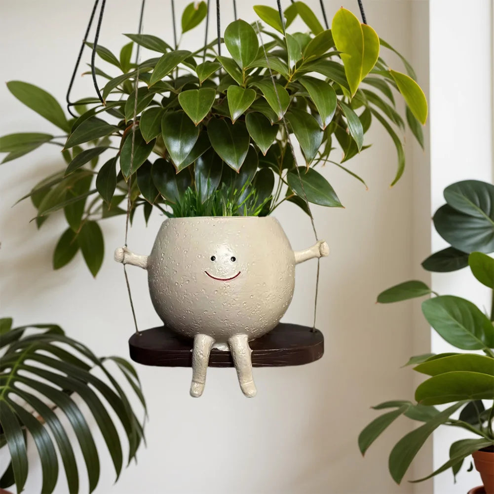 Cute Resin Face Succulent Planter – Rocking Chair Figurine Pot Decorative Succulent Planter Babs C