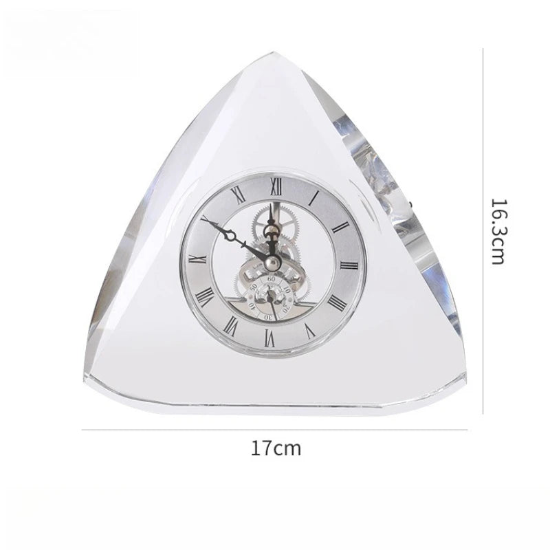 Modern Crystal Triangle Table Clock – Quartz Desk Ornament Decorative Desk Clock Babs Silver