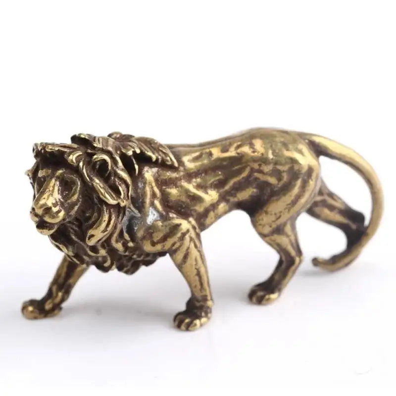 3D Mini Lion Brass Figurine | Retro Metal Sculpture Desk Ornament Metal Figurine Babs 1PCS