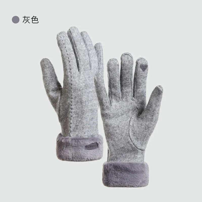 Women's Winter Thermal Touchscreen Gloves – Cashmere Lined Thermal Cycling Gloves Babs GRAY
