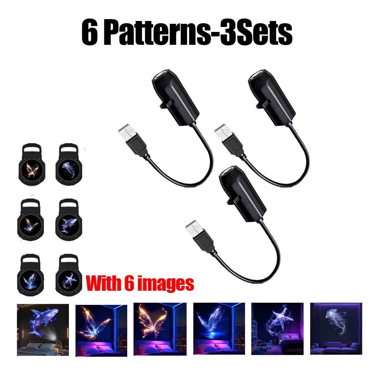 LED USB Projection Night Light – 6 Ocean Patterns for Rooms Projection Night Light Babs 6 Patterns-3Sets