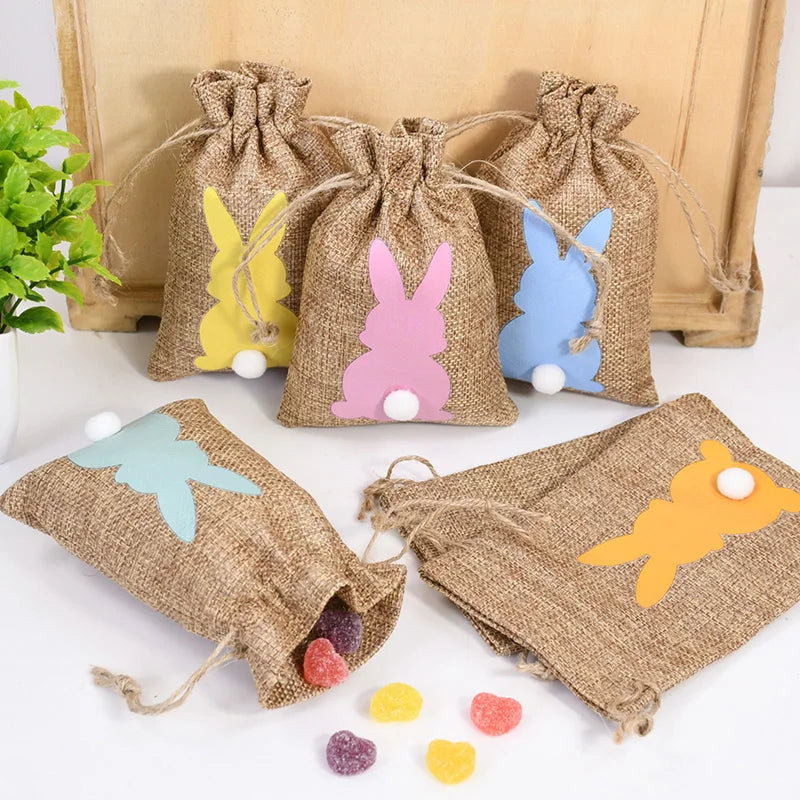 6pcs Easter Burlap Bunny Candy Treat Bags – Party Gift Supplies Easter Party Bags Babs