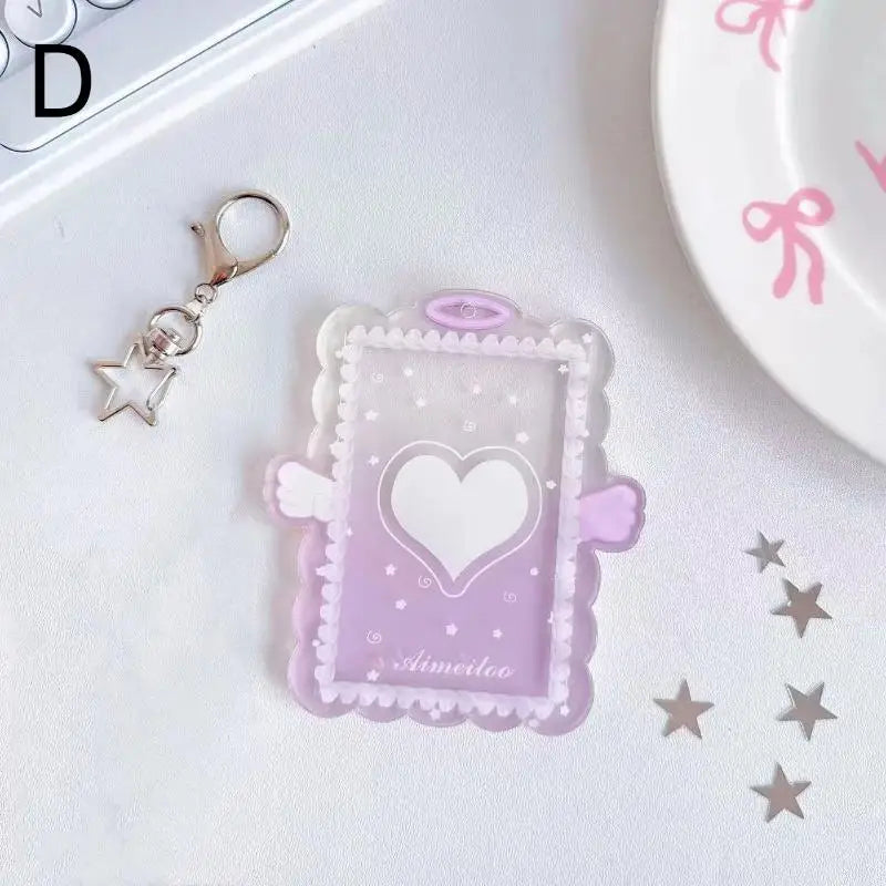 Kpop Acrylic Photocard Holder Angel Wing Star Keychain Protector Photocard Holder Keychain Babs D