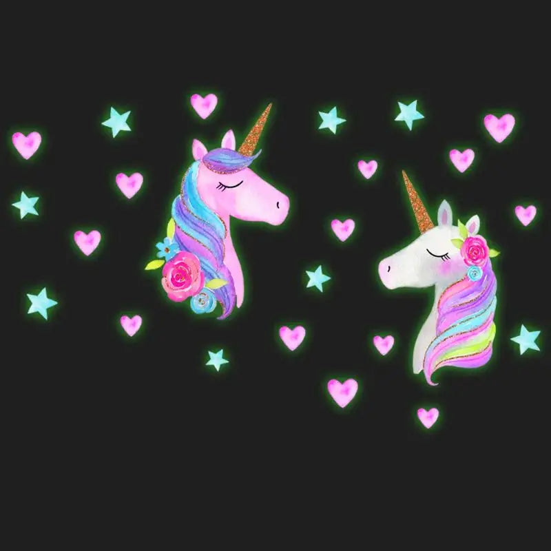 Unicorn Glow in the Dark Wall Stickers – Kids Room Decals Glow Wall Decals Babs
