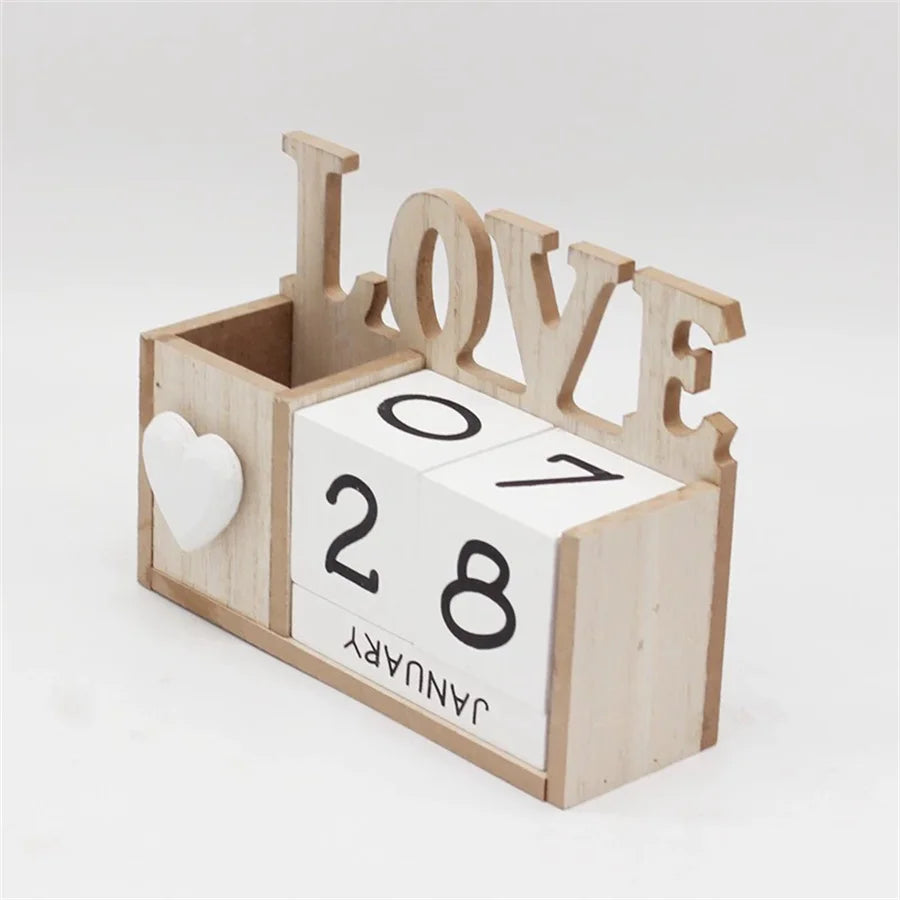 Heart-Shaped Wooden Pen Holder & Calendar Desk Ornament Wooden Desk Ornament Babs