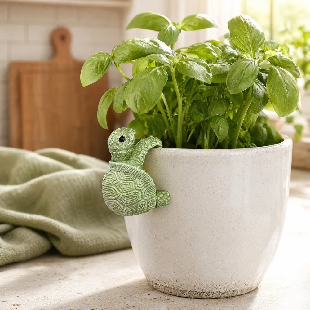 Turtle Pot Buddy Resin Garden Ornament | Whimsical Hanging Decor Garden Figurine Babs