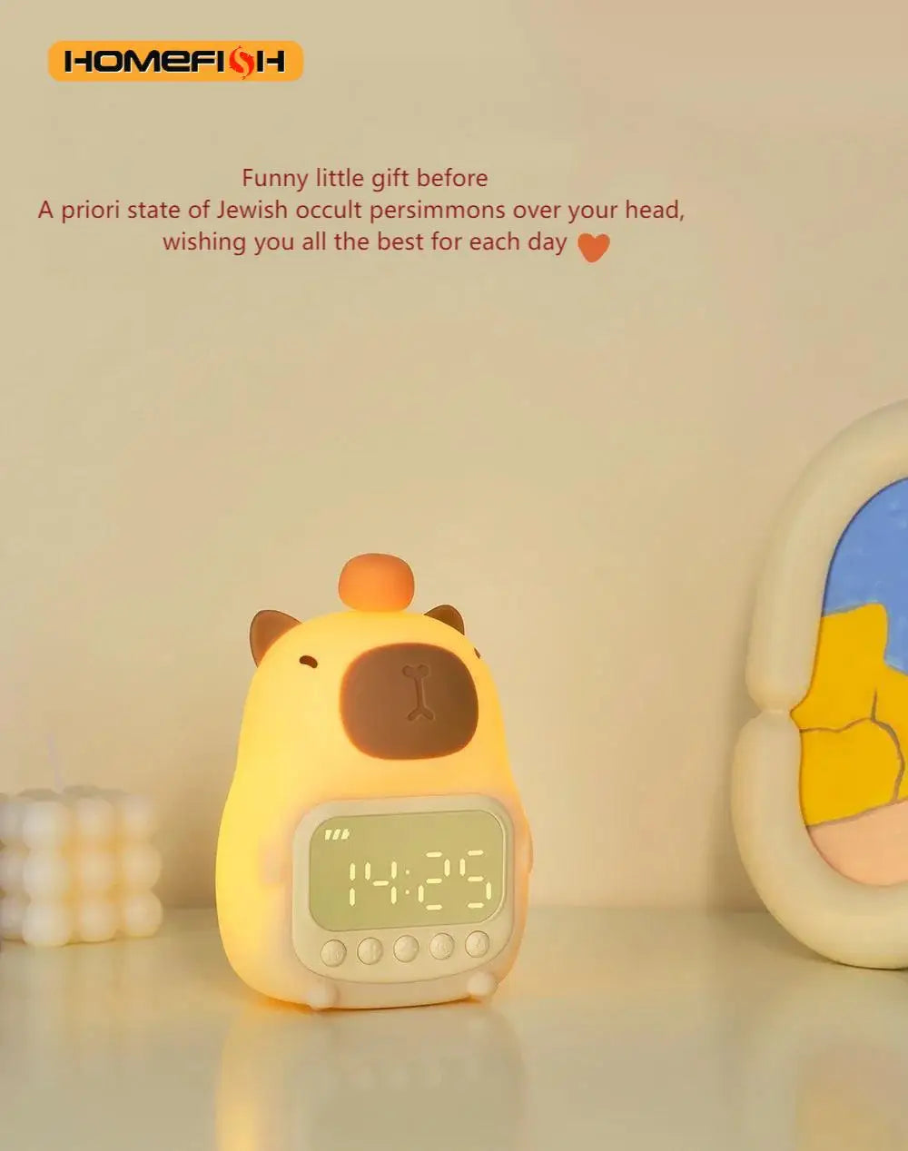 Capybara LED Night Light & Digital Alarm Clock – Dimmable LED Night Light Clock Babs
