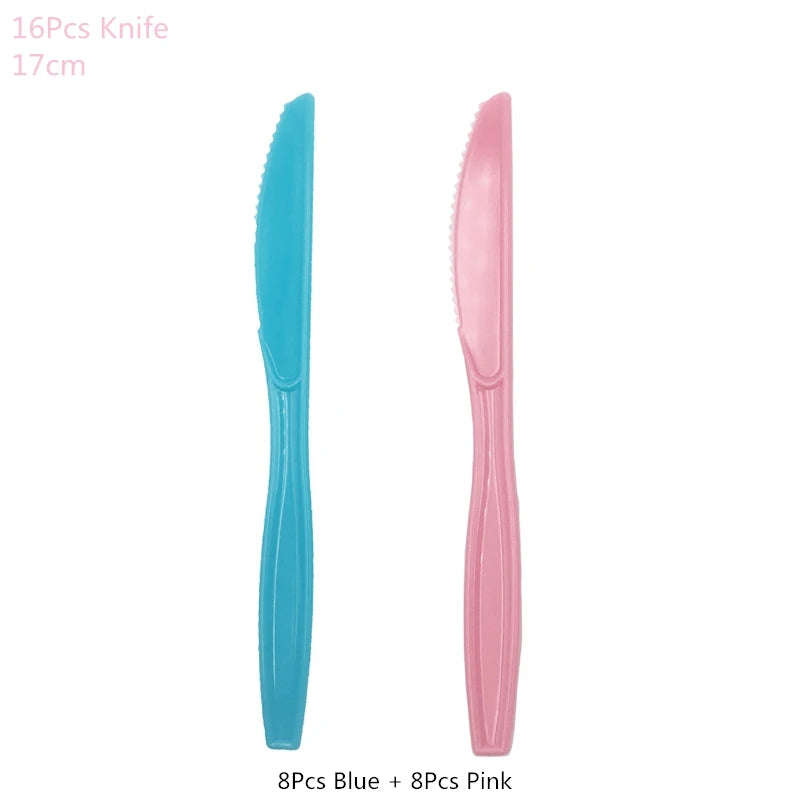 Gender Reveal Disposable Tableware Set – Baby Shower Party Disposable Tableware Set Babs 16pcs knifes