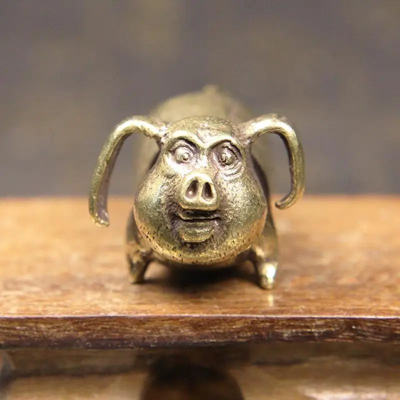Brass Chinese Zodiac Pig Figurine | Bronze Desktop Ornament Bronze Pig Figurine Babs