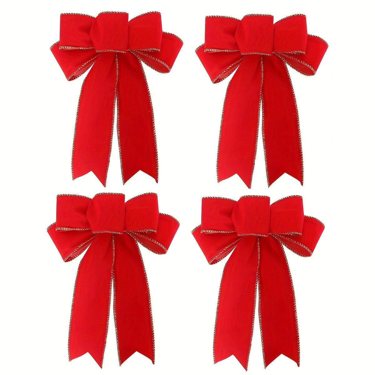 4PCS Large Red Christmas Bows with Gold Trim | Holiday Decor Holiday Bow Decoration Babs Shoulder gold border
