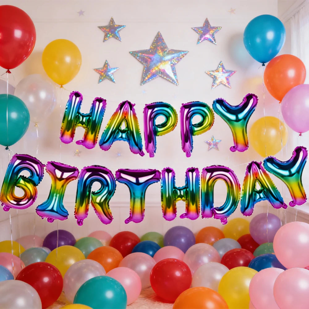 Gradient Rainbow Happy Birthday Foil Letter Balloons Party Decor Foil Letter Balloons Babs