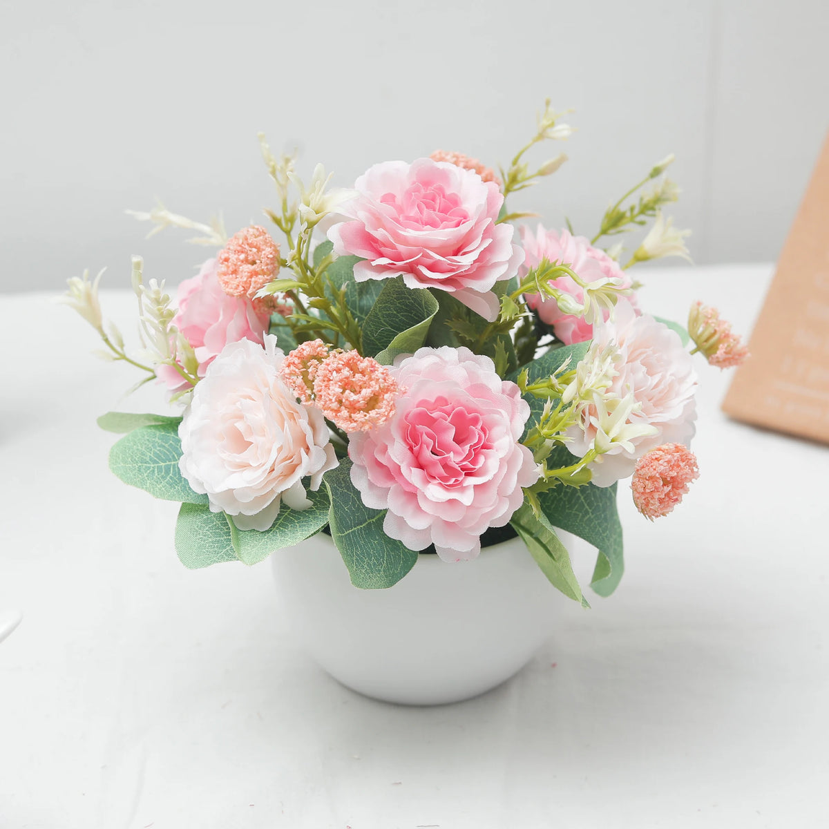 Peony Bonsai Artificial Silk Flowers Potted Plant Table Decor Artificial Flower Decor Babs Champagne Pink