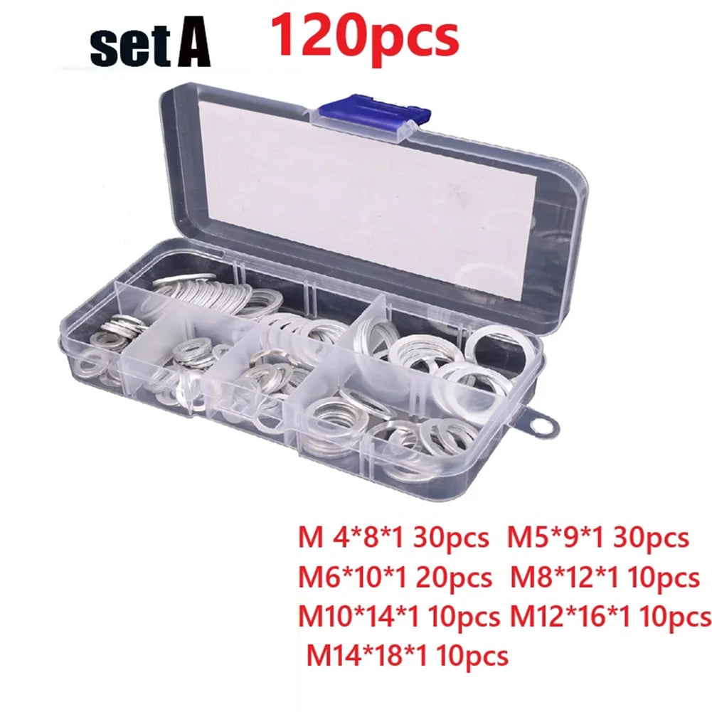 Copper Washer Gasket Set 50/100/120 Pcs Flat Ring Seal Kit Copper Washer Kit Babs 120pcs sheet