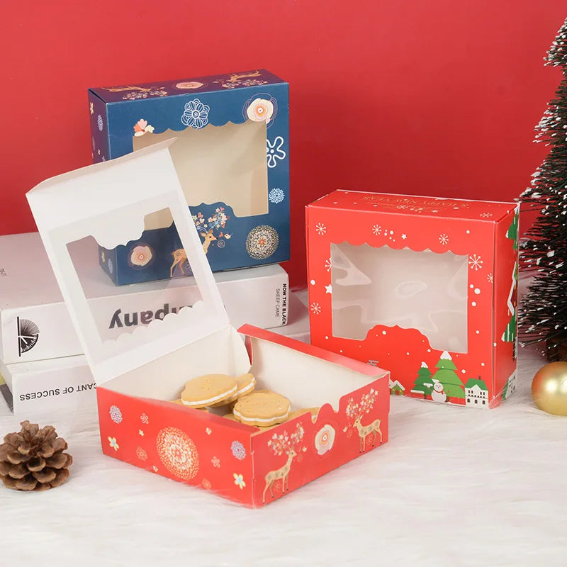 Christmas Cookie Boxes with Window | Treat Gift Packaging 5/10 Pcs Gift Cookie Box Babs