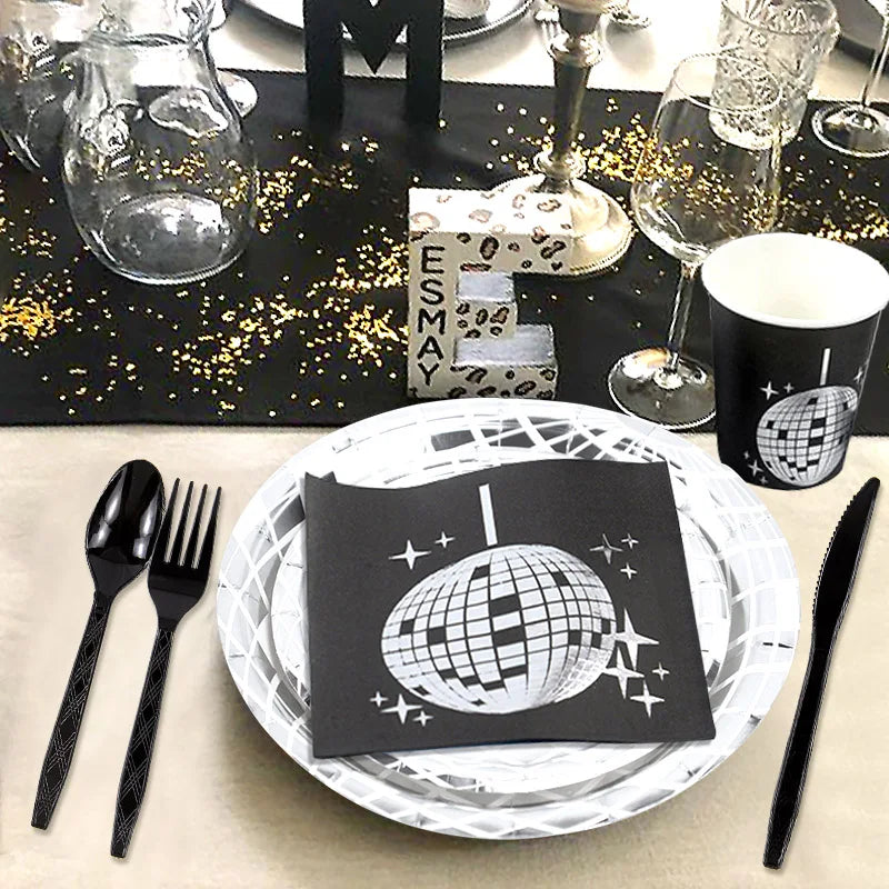 Disco Party Disposable Tableware Set – Silver Ball Plates & Cups Disposable Party Tableware Babs