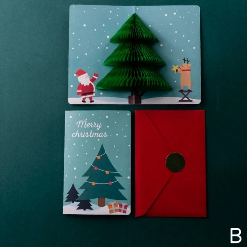 3D Pop-Up Christmas Cards with Envelopes & Sealing Stickers Holiday Greeting Cards Babs B