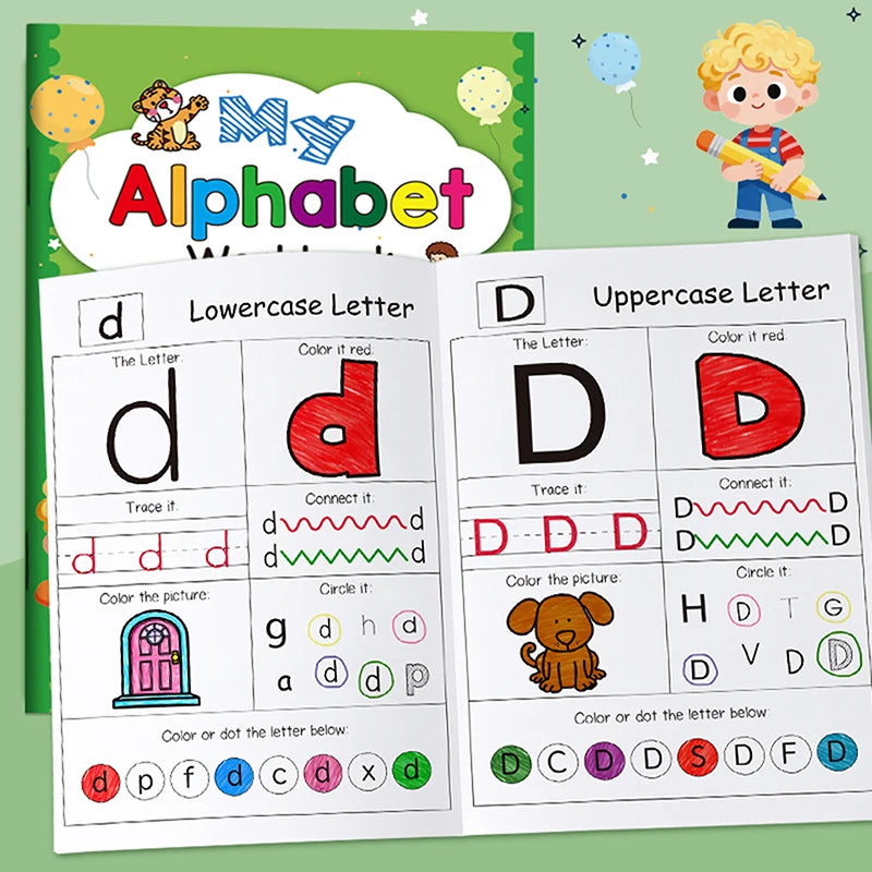 48-Page A-Z Alphabet Exercise Book – Writing & Coloring Kids Activity Workbook Babs
