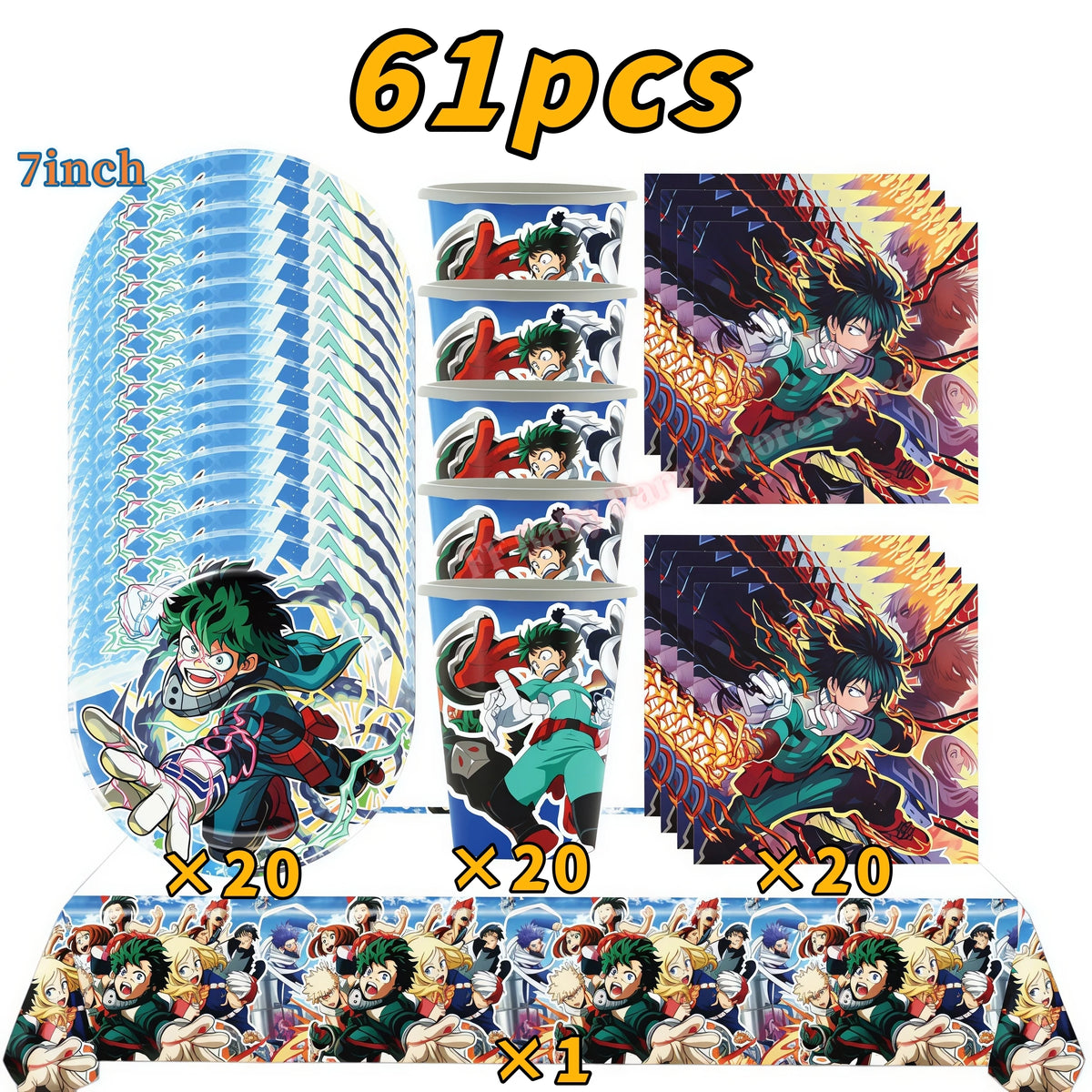 My Hero Academia Birthday Party Tableware & Decoration Kit Party Tableware Kit Babs 61pcs