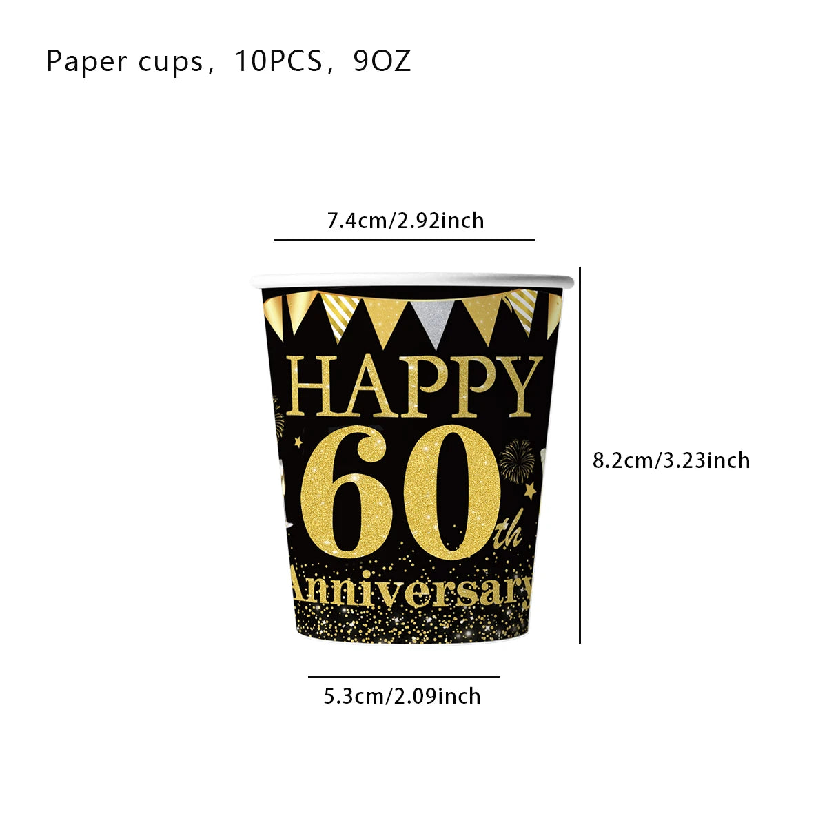 6pcs Black Gold 60th Birthday Water Bottle Labels & Stickers