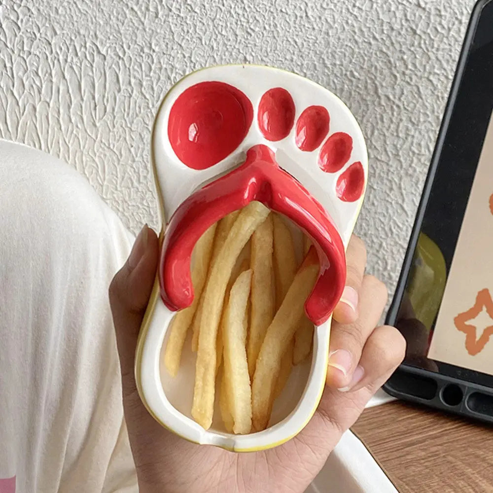 Slipper-Shaped Ceramic French Fry Plate | Novelty Snack Boat Ceramic Snack Plate Babs