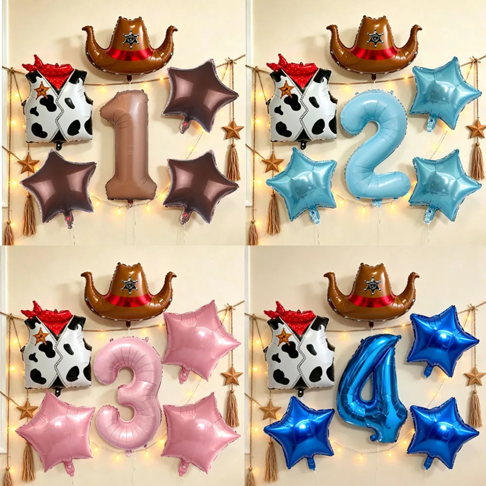 Western Cowboy Foil Balloon Set – 6pc Birthday Party Decor Party Foil Balloons Babs