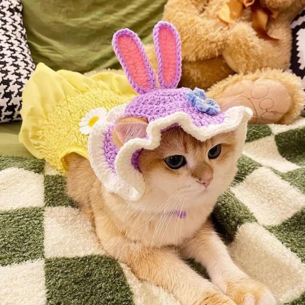 Crochet Frog Hat for Cats & Dogs – Cute Pet Party Photo Prop Pet Costume Hat Babs M-rabbit