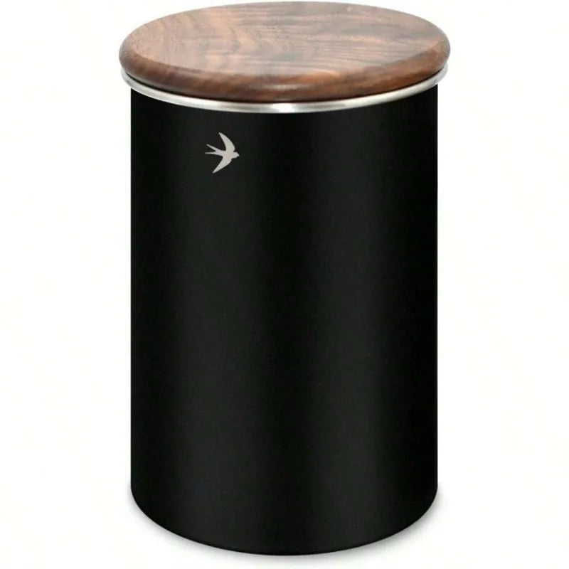 Airtight Stainless Steel Canister with Walnut Wood Lid | Tea & Coffee Food Storage Canister Babs 19oz Black