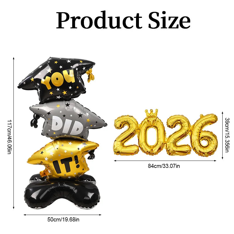 2026 Graduation Balloon Set – Doctorate Cap Foil Party Decor Graduation Party Balloons Babs