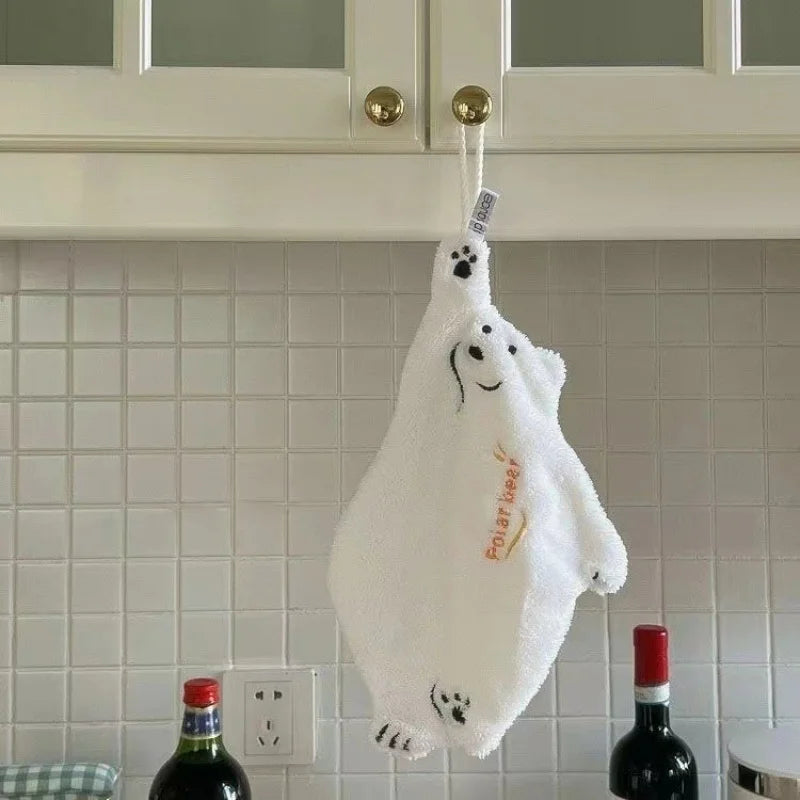 Polar Bear Hanging Hand Towel – Super Absorbent Coral Fleece Hanging Hand Towel Babs