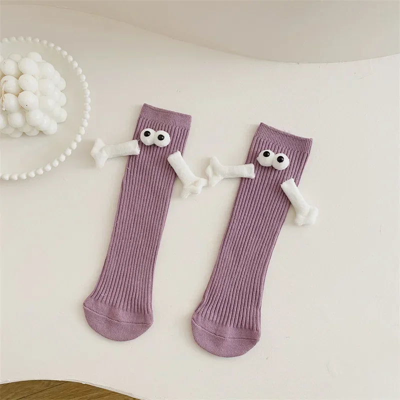 Magnetic Hand-Hold Family Matching Cotton Crew Socks Kids Adults Family Matching Socks Babs Purple 5Pairs