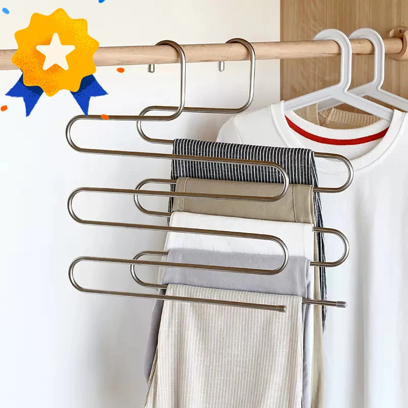 5-Layer S-Shape Stainless Steel Pants & Clothes Hanger Rack Clothes Storage Hanger Babs