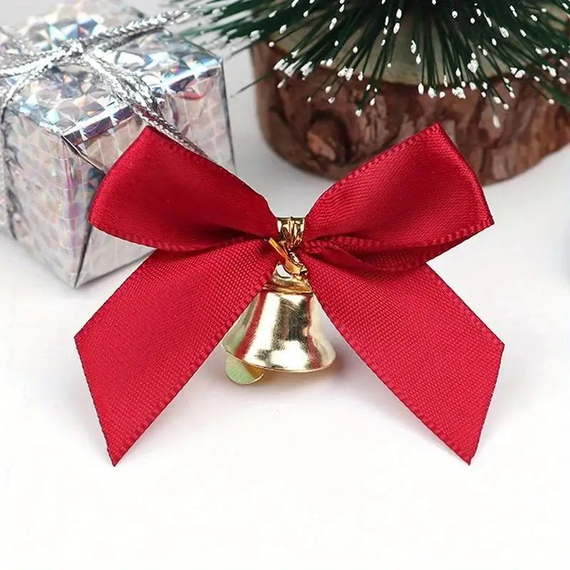 10pcs Christmas Bowknot Bows with Bells – Gift & Tree Décor Christmas Bow Decoration Babs