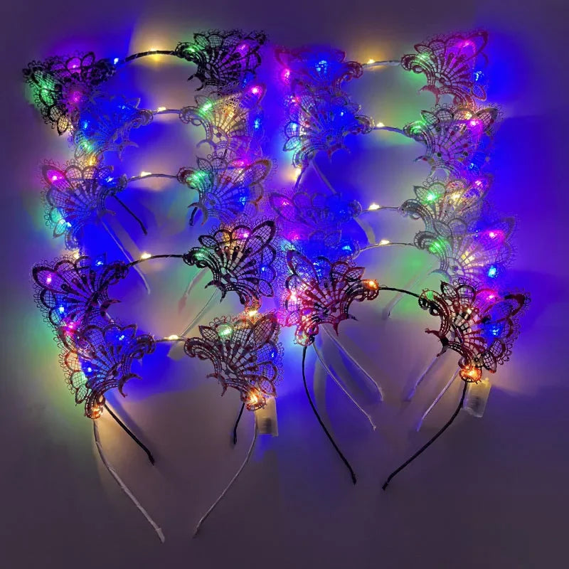 LED Lace Cat & Fox Glow Headbands for Rave & Parties LED Party Headband Babs