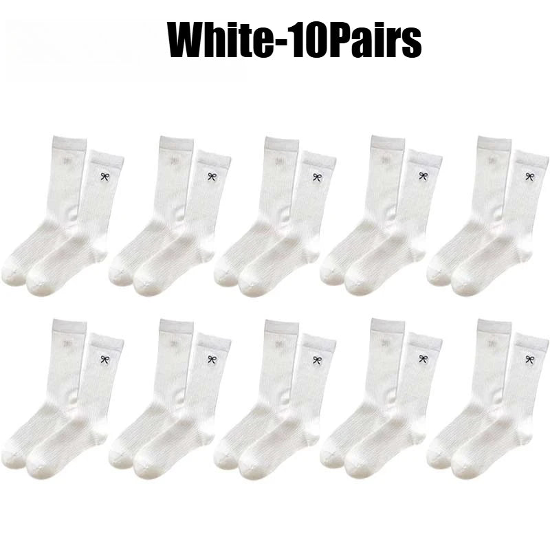 Girls Lace Bow Ruffle Socks – Breathable Knit Mid-Calf Lace Ruffle Socks Babs White-10Pairs One Size