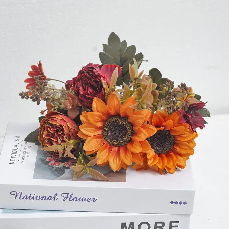 Silk Peony Sunflower Daisy Artificial Flowers – Home & Wedding Artificial Flower Stems Babs Light Orange 1PC