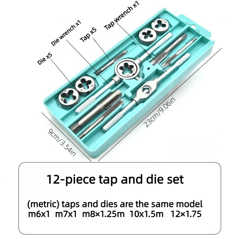 Metric Tap & Die Set 12/20Pcs – Carbide Thread Tapping Kit Tap & Die Set Babs 12pcs