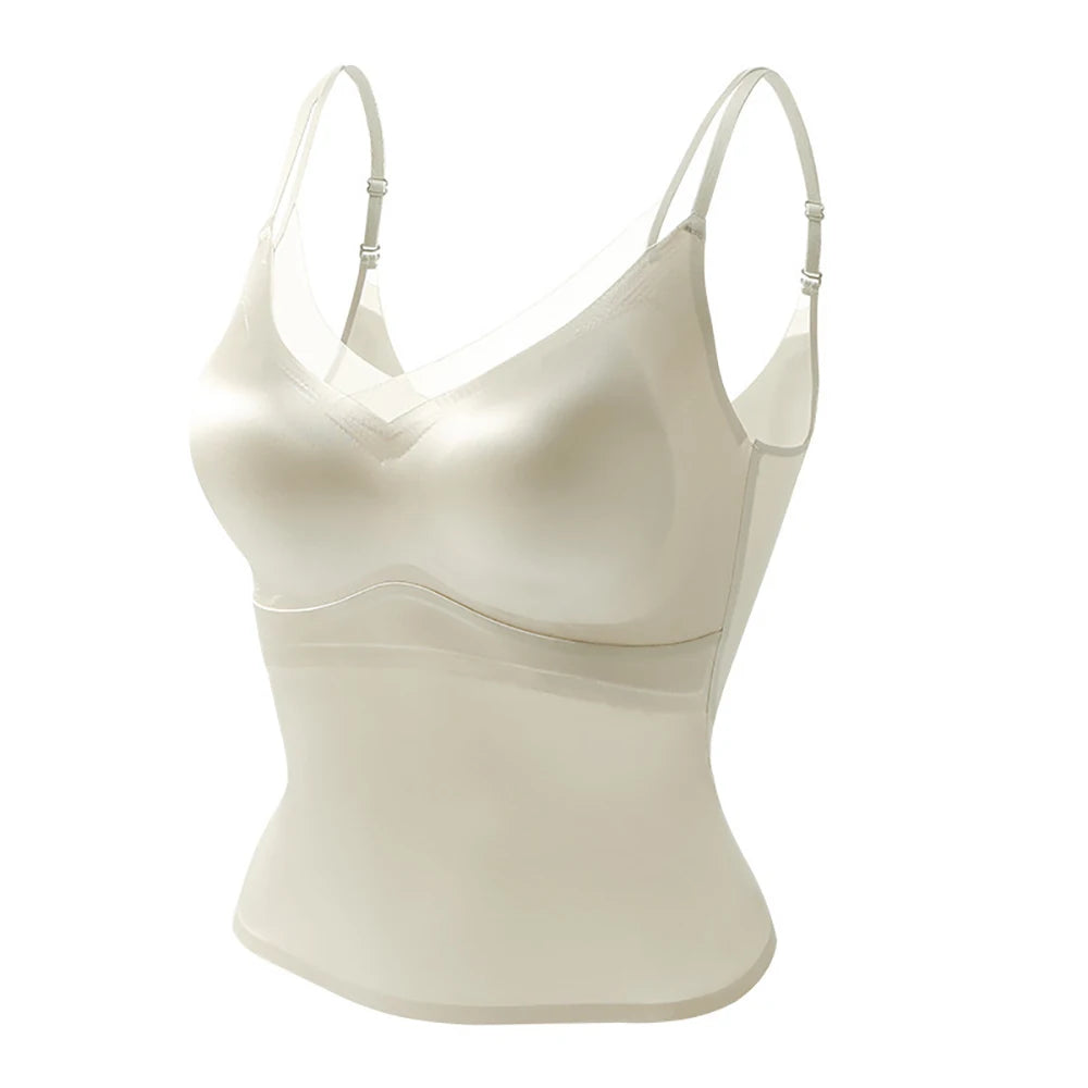 Women's Satin Crop Camisole with Built-In Bra – Backless V-Neck Satin Camisole Top Babs White M