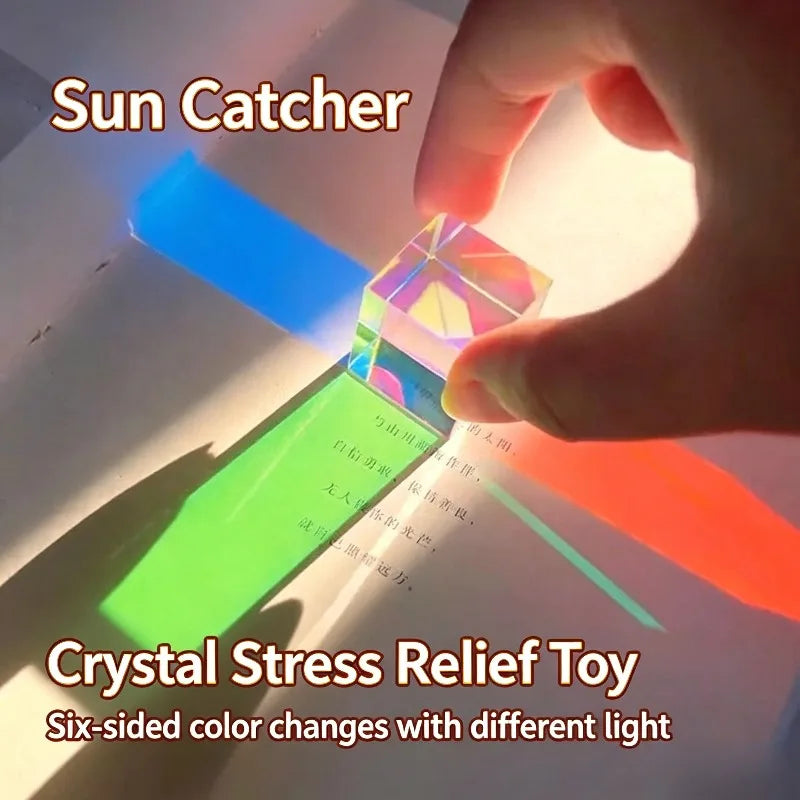 Prism Crystal Cube Sun Catcher – Rainbow Light Dispersion Décor Crystal Sun Catcher Babs