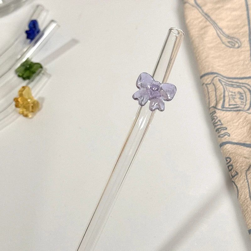 Colorful Bow Borosilicate Glass Straw – Reusable & Eco-Friendly Glass Drinking Straw Babs