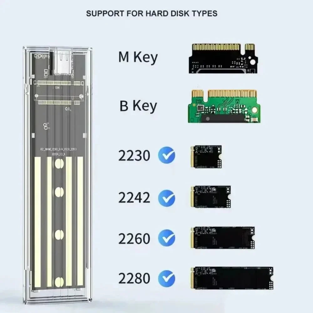 M.2 NVMe & SATA SSD Enclosure – USB-C 10Gbps Clear Hard Drive Case SSD Enclosure Babs