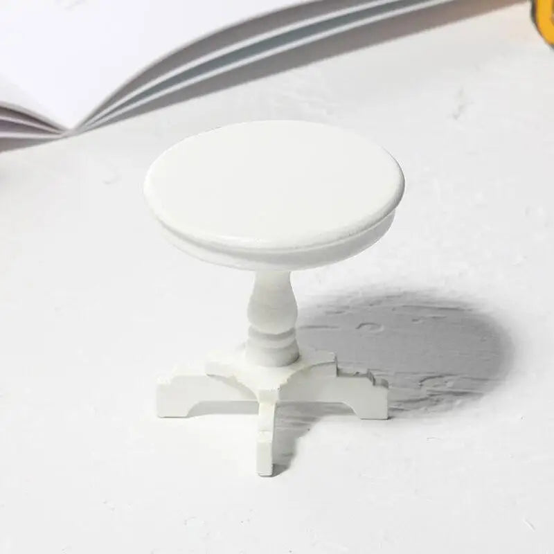 1:12 Dollhouse Miniature Round Dining Table – Birch Wood Dollhouse Miniature Furniture Babs White