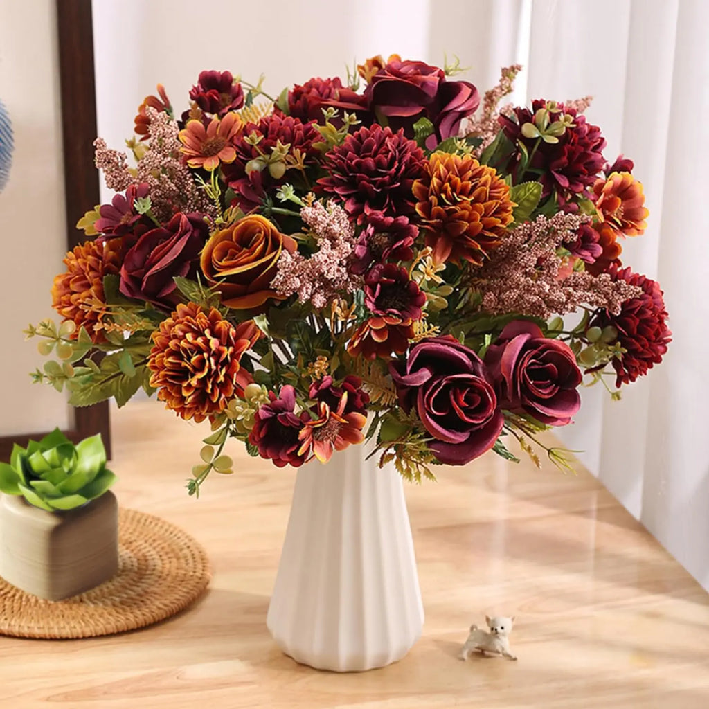 Silk Roses & Chrysanthemum Artificial Bouquet | Home & Wedding Artificial Flower Bouquet Babs