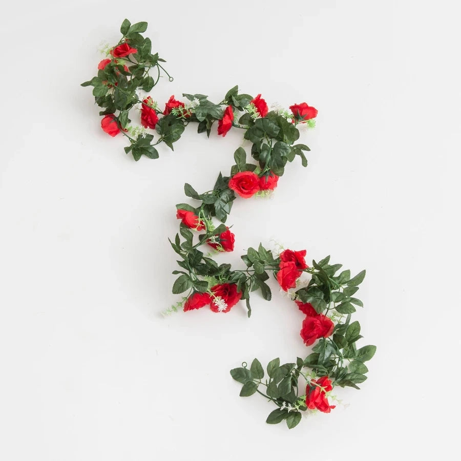 Artificial Silk Rose Vine Wall Hanging Wreath 220cm Artificial Flower Vine Babs Red 1 piece