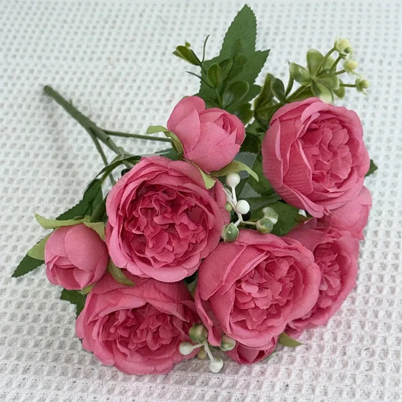 30cm Silk Peony Rose Artificial Bouquet – Wedding & Home Decor Artificial Flower Bouquet Babs Rose Red 1Pcs