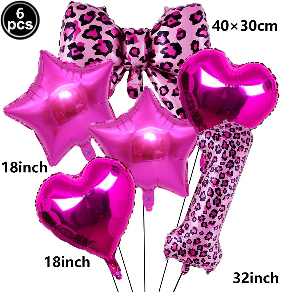 Pink Leopard Print Foil Balloon Set – 6-Piece Birthday Decor Party Balloon Set Babs Emerald As pictures show