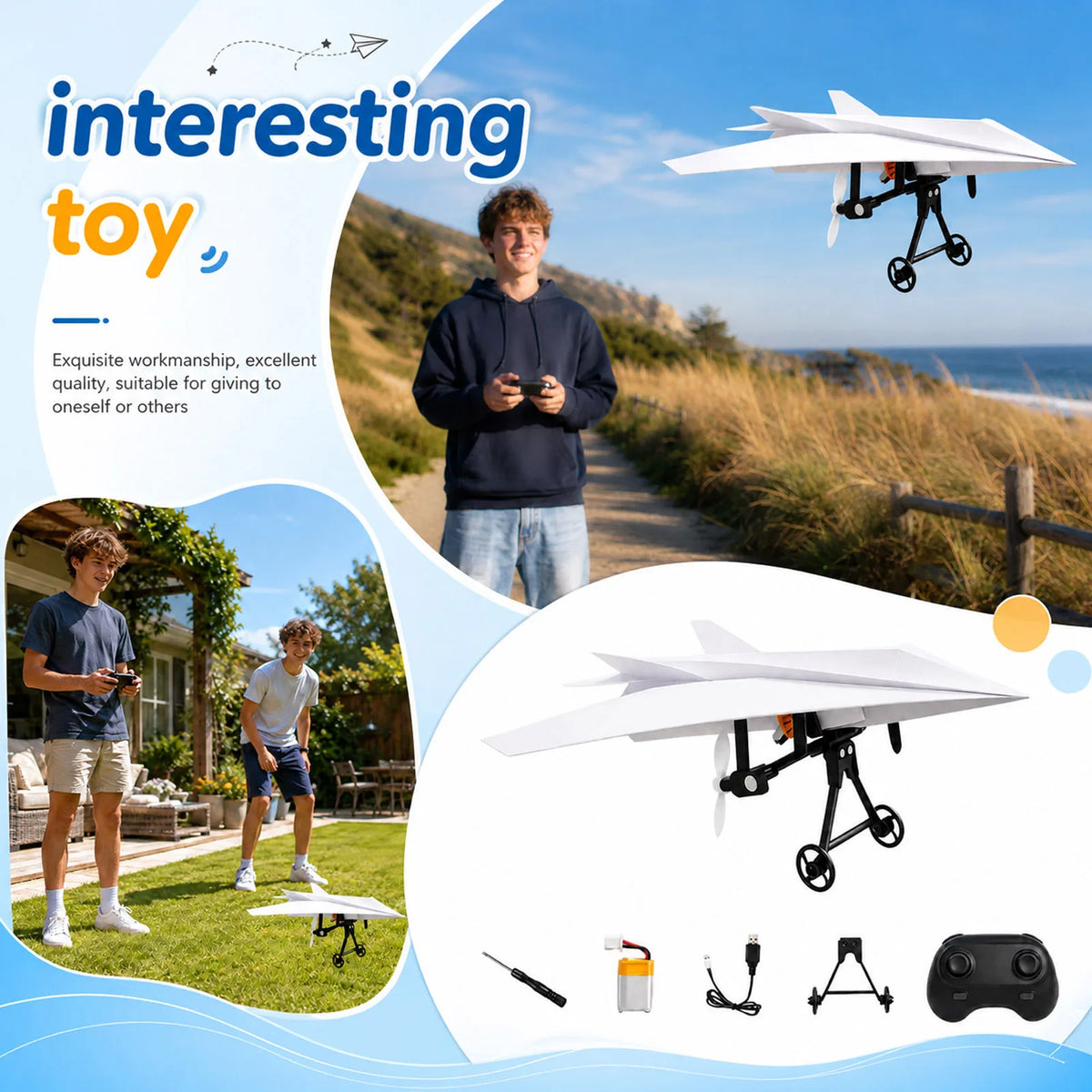RC Paper Airplane Kit 2.4GHz Remote Control Glider Toy for Kids RC Airplane Kit Babs