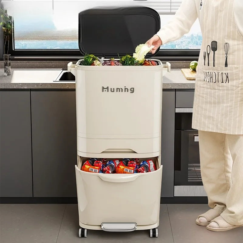 Double Partition Pedal Trash Can | 12L Dual-Compartment Bin Pedal Trash Can Babs