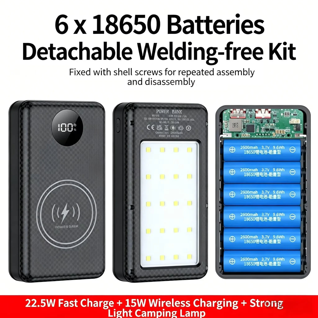 KEBIDUMEI 18650 Power Bank Case 22.5W Fast Charging + Camp Light Power Bank Case Babs
