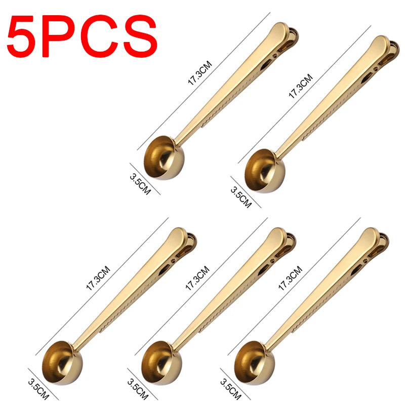 Stainless Steel Coffee Measuring Spoon with Clip | Barista Scoop Coffee Measuring Spoon Babs 5pcs Golden